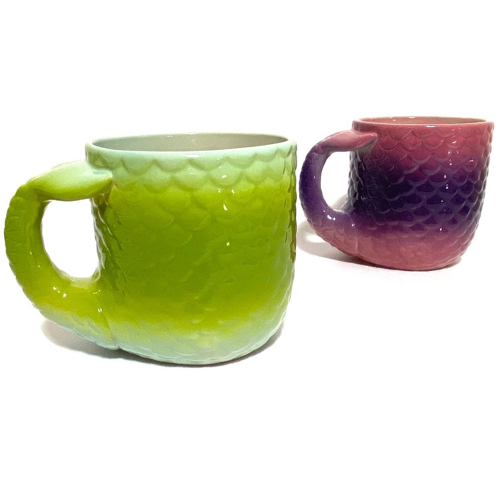 NEW Mermaid Tail Handle Green Pink Purple Mugs